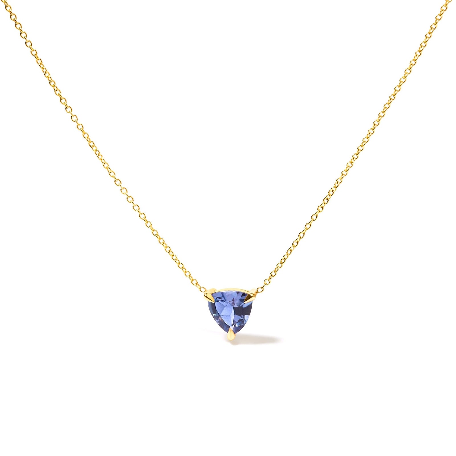 14k Yellow Gold 3 - Prong Martini Set Blue Tanzanite Trillion Solitaire 18" Pendant Necklace - LinkagejewelrydesignLinkagejewelrydesign