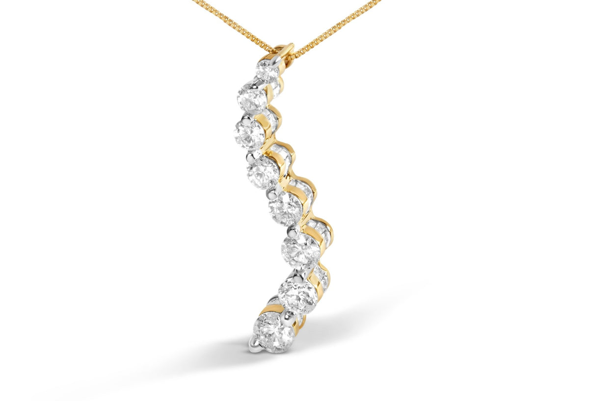 14k Yellow Gold 3.0 cttw Baguette and Brilliant Round-Cut Diamond Journey 18&quot; Pendant Necklace (I-J Color, I2-I3 Clarity) - LinkagejewelrydesignLinkagejewelrydesign