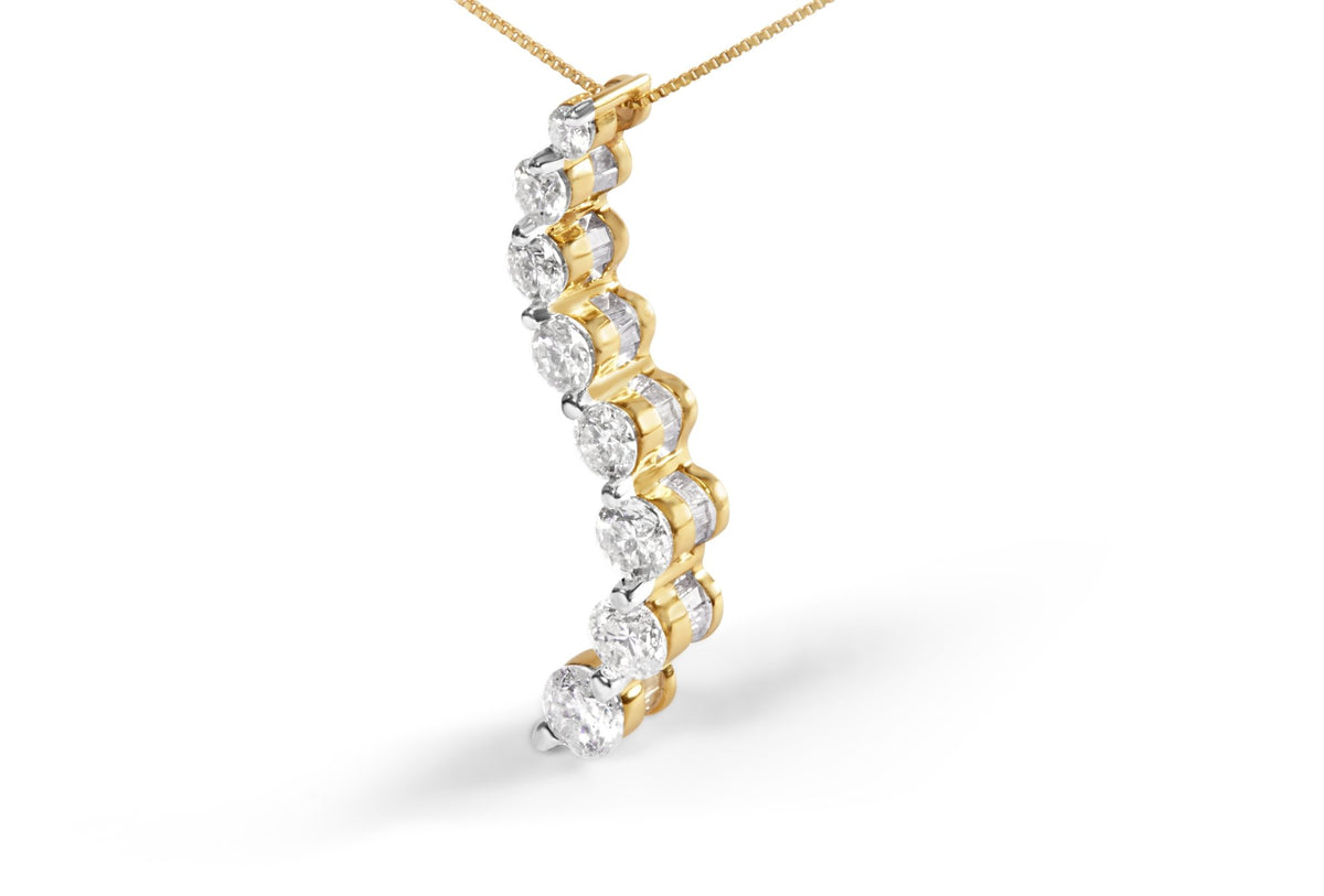 14k Yellow Gold 3.0 cttw Baguette and Brilliant Round-Cut Diamond Journey 18&quot; Pendant Necklace (I-J Color, I2-I3 Clarity) - LinkagejewelrydesignLinkagejewelrydesign