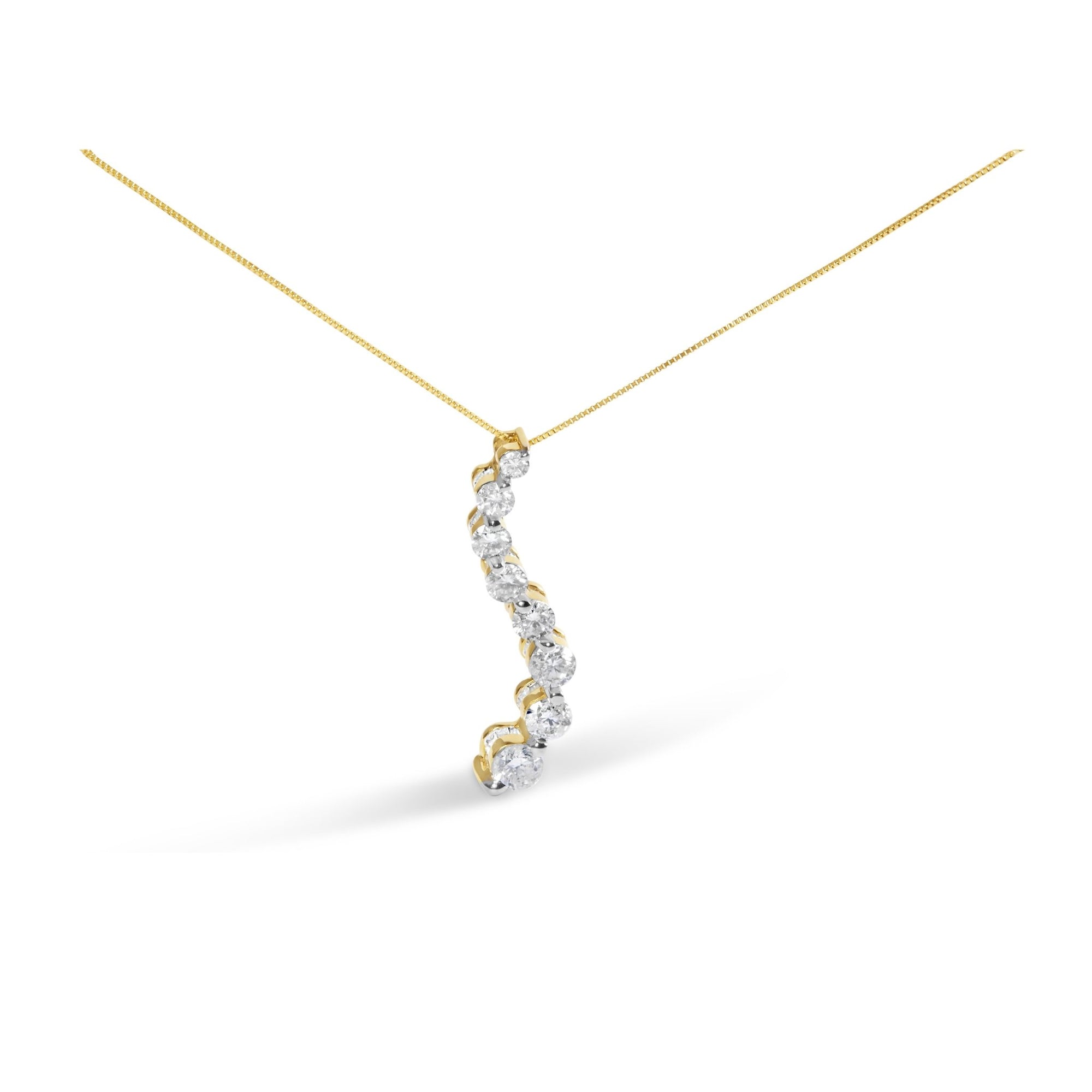 14k Yellow Gold 3.0 cttw Baguette and Brilliant Round-Cut Diamond Journey 18" Pendant Necklace (I-J Color, I2-I3 Clarity) - LinkagejewelrydesignLinkagejewelrydesign