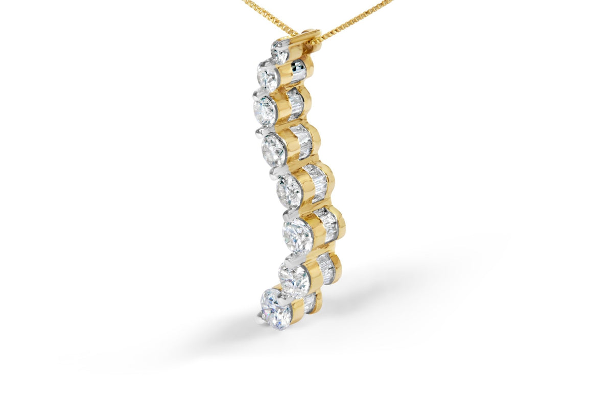 14k Yellow Gold 3.0 cttw Baguette and Brilliant Round-Cut Diamond Journey 18&quot; Pendant Necklace (I-J Color, I2-I3 Clarity) - LinkagejewelrydesignLinkagejewelrydesign