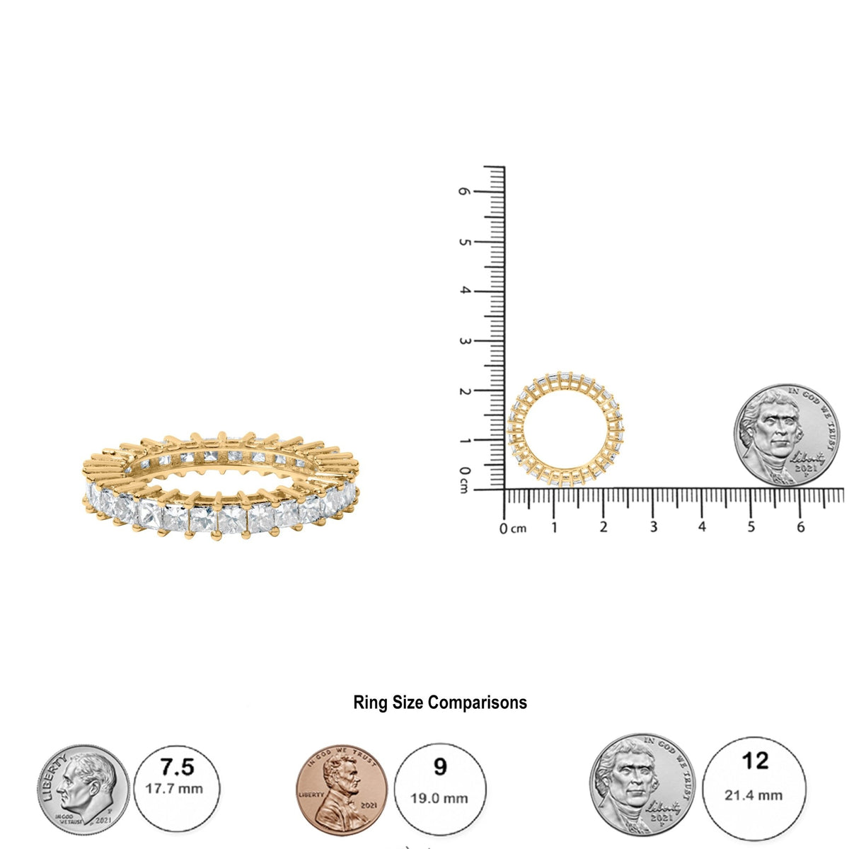 14K Yellow Gold 3.0 Cttw Shared Prong-Set Princess-cut Diamond Eternity Band Ring (H-I Color, SI1-SI2 Clarity) - Ring Size 7 - LinkagejewelrydesignLinkagejewelrydesign
