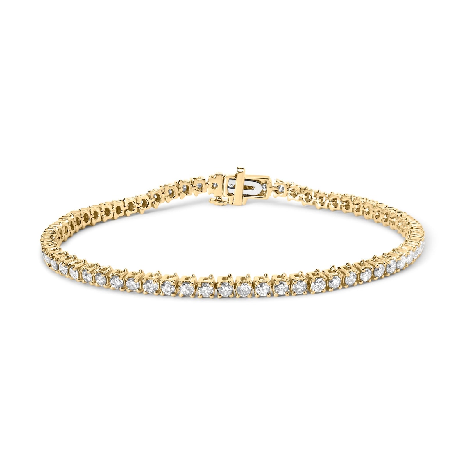 14K Yellow Gold 3.00 Cttw 4 Prong Set Round Brilliant Cut Diamond Tennis 7.25" Bracelet (J - K Color, I1 - I2 Clarity) - LinkagejewelrydesignLinkagejewelrydesign