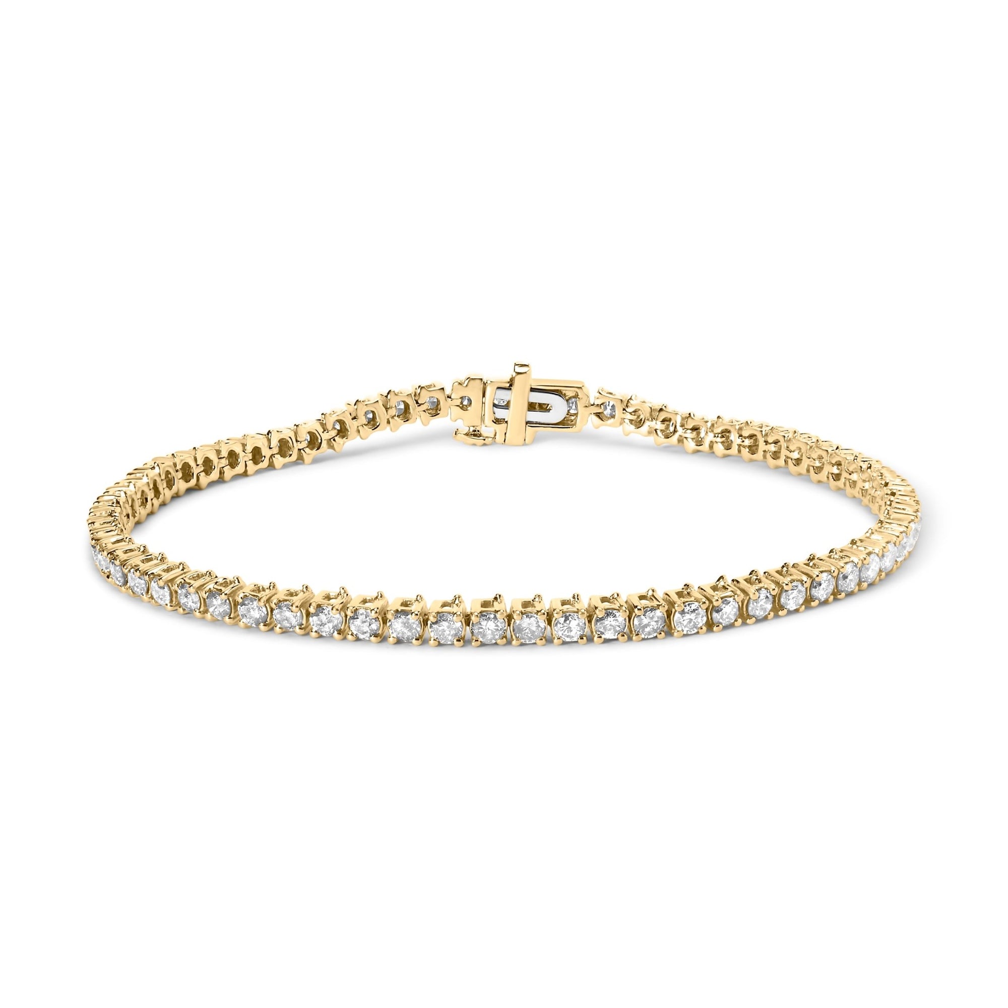 14K Yellow Gold 3.00 Cttw 4 Prong Set Round Brilliant Cut Diamond Tennis 7.25" Bracelet (J - K Color, I1 - I2 Clarity) - LinkagejewelrydesignLinkagejewelrydesign