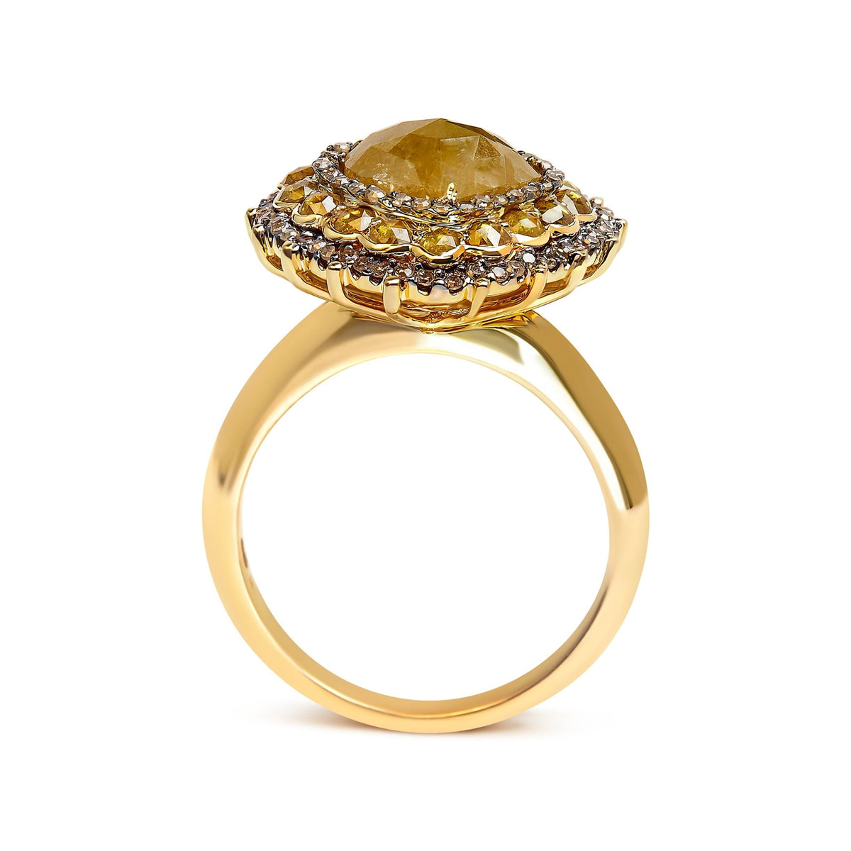 14K Yellow Gold 3.00 Cttw Yellow Rose Cut and White Diamond Halo Cocktail Ring (Yellow/I-J Color, I1-I2 Clarity) - Size 7 - LinkagejewelrydesignLinkagejewelrydesign