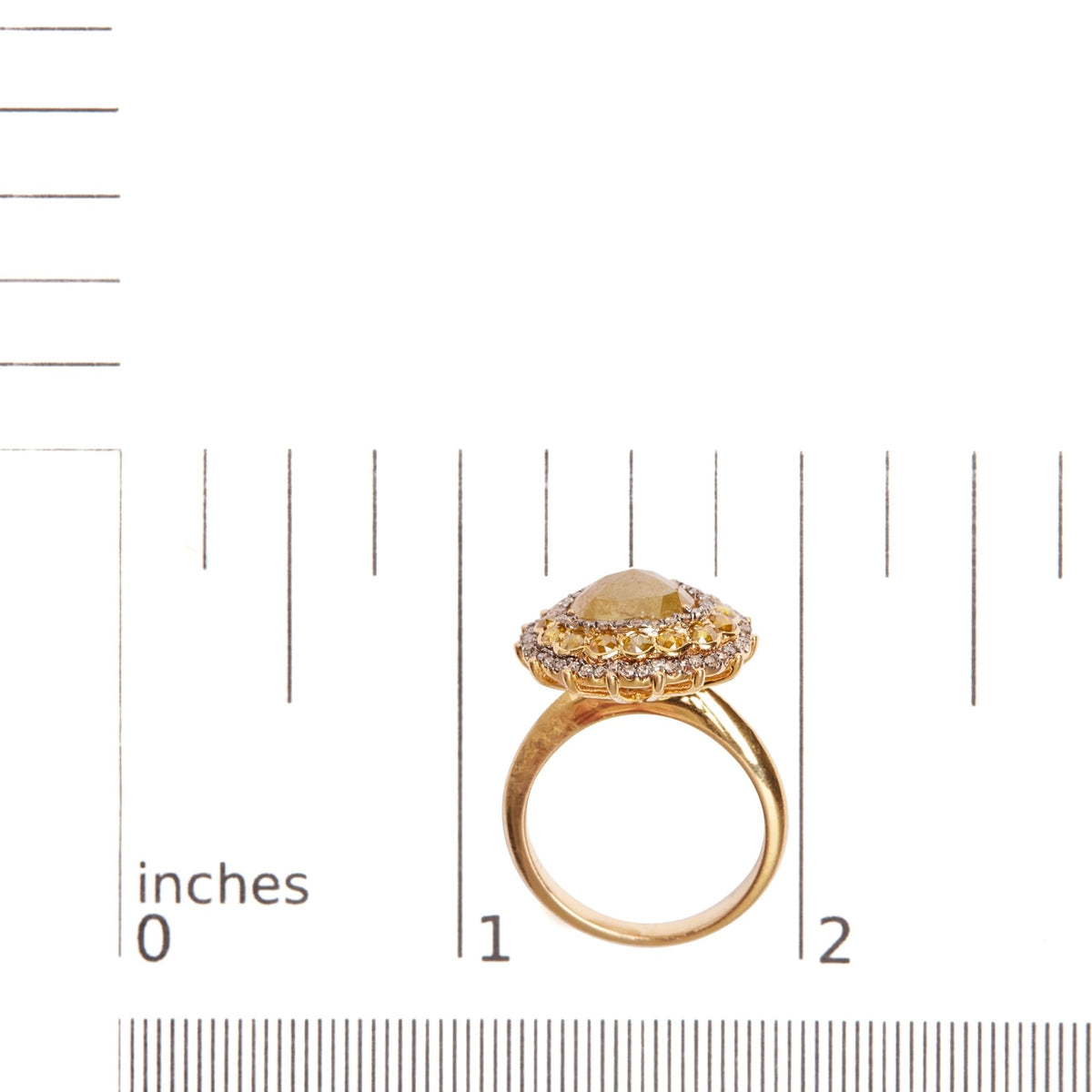 14K Yellow Gold 3.00 Cttw Yellow Rose Cut and White Diamond Halo Cocktail Ring (Yellow/I-J Color, I1-I2 Clarity) - Size 7 - LinkagejewelrydesignLinkagejewelrydesign