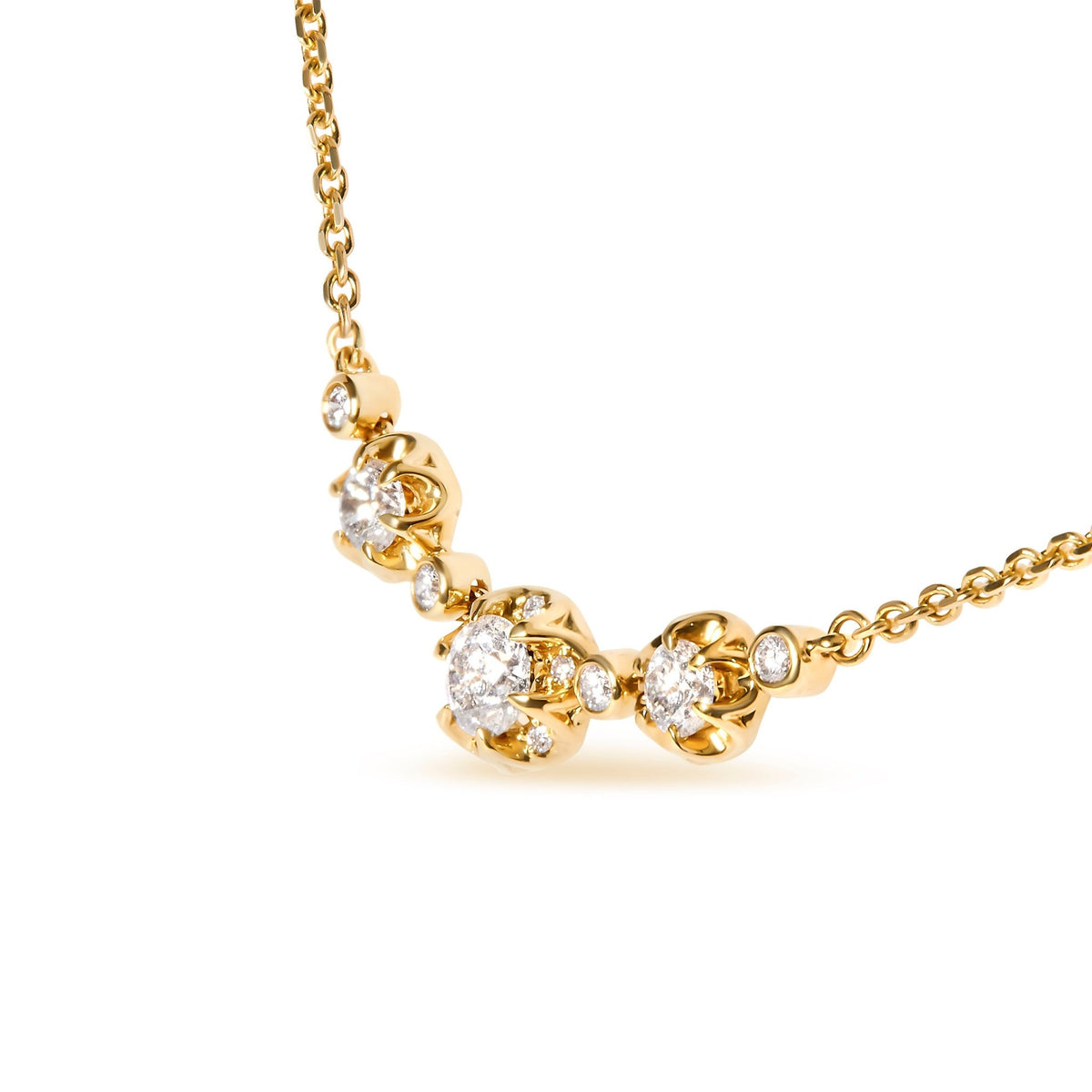 14k Yellow Gold 3/4 Cttw 3 Stone Round Diamond 18&quot; Statement Necklace (H-I Color, I1-I2 Clarity) - LinkagejewelrydesignLinkagejewelrydesign