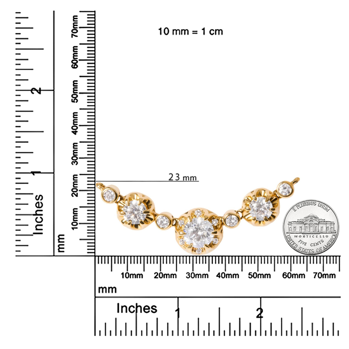14k Yellow Gold 3/4 Cttw 3 Stone Round Diamond 18&quot; Statement Necklace (H-I Color, I1-I2 Clarity) - LinkagejewelrydesignLinkagejewelrydesign