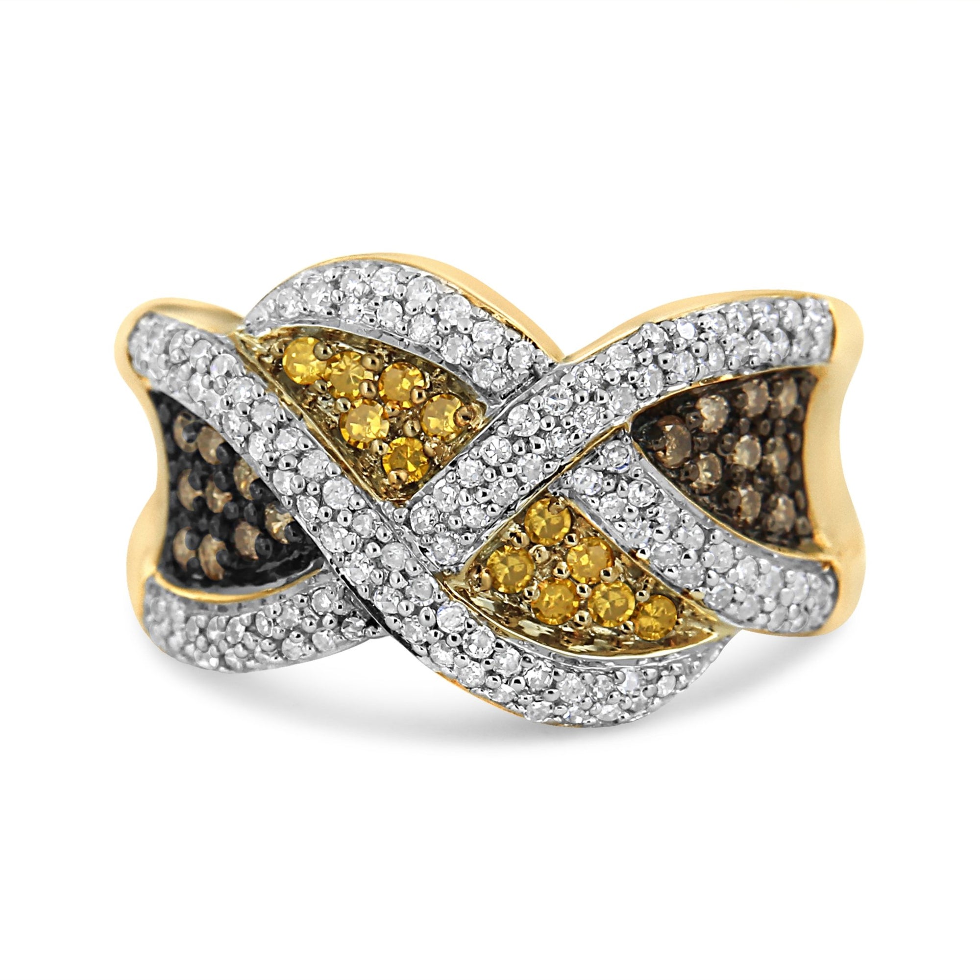 14K Yellow Gold 3/4 Cttw Champagne, Yellow and Round-Cut Diamond Ring (I-J Color, I2-I3 Clarity) - Size 7 - LinkagejewelrydesignLinkagejewelrydesign