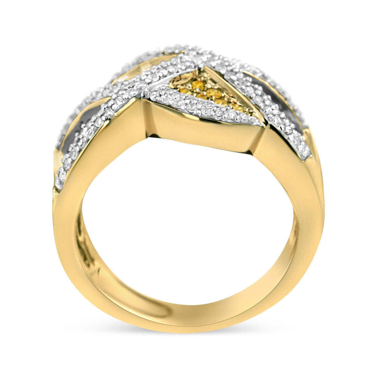 14K Yellow Gold 3/4 Cttw Champagne, Yellow and Round-Cut Diamond Ring (I-J Color, I2-I3 Clarity) - Size 7 - LinkagejewelrydesignLinkagejewelrydesign