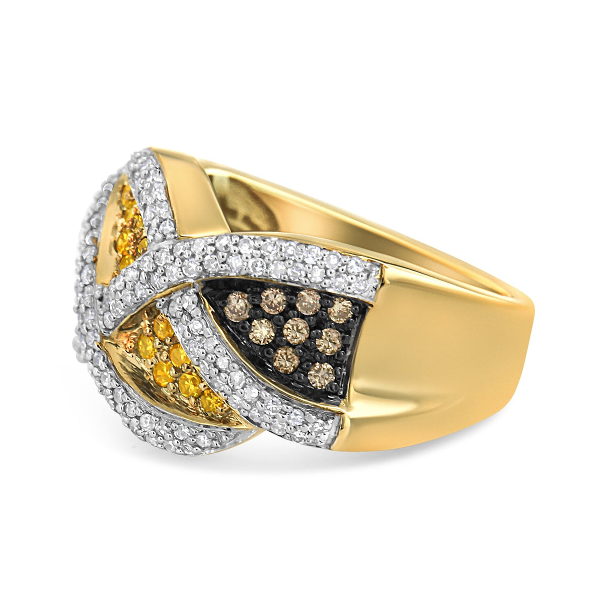 14K Yellow Gold 3/4 Cttw Champagne, Yellow and Round-Cut Diamond Ring (I-J Color, I2-I3 Clarity) - Size 7 - LinkagejewelrydesignLinkagejewelrydesign