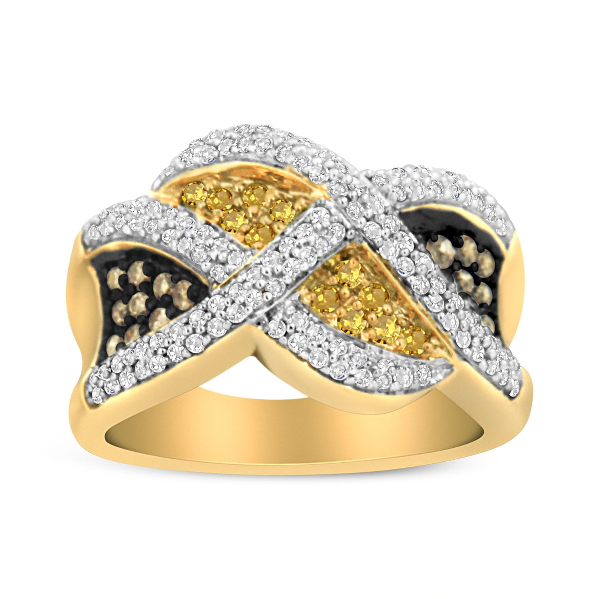 14K Yellow Gold 3/4 Cttw Champagne, Yellow and Round-Cut Diamond Ring (I-J Color, I2-I3 Clarity) - Size 7 - LinkagejewelrydesignLinkagejewelrydesign