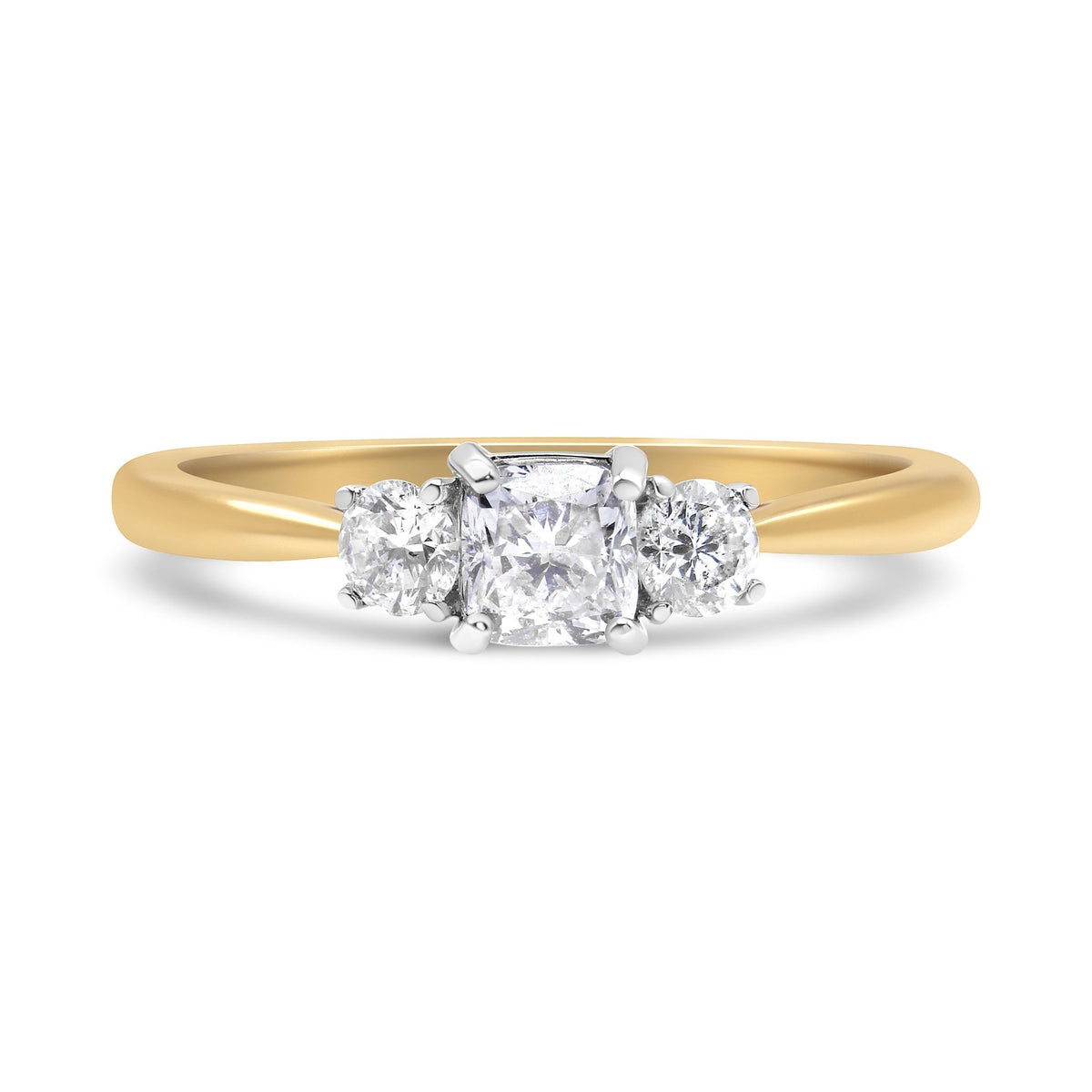 14K Yellow Gold 3/4 Cttw Cushion and Round-Cut Diamond Bostonian Style 3 Stone Engagement Ring (I-J Color, SI2-I1 Clarity) - Size 7 - LinkagejewelrydesignLinkagejewelrydesign