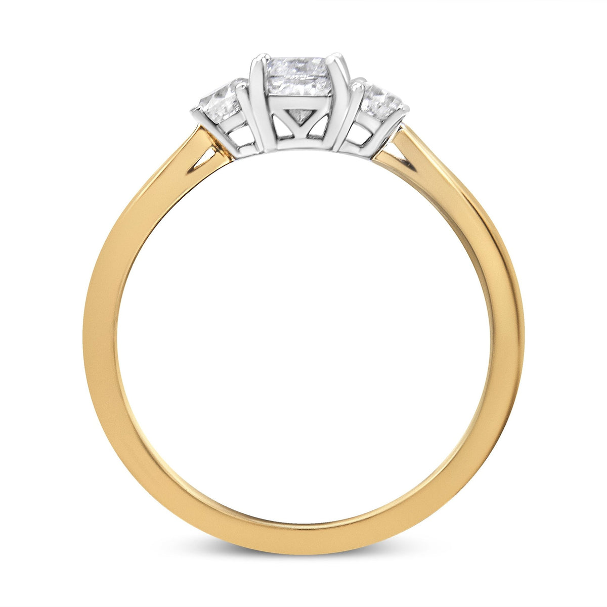 14K Yellow Gold 3/4 Cttw Cushion and Round-Cut Diamond Bostonian Style 3 Stone Engagement Ring (I-J Color, SI2-I1 Clarity) - Size 7 - LinkagejewelrydesignLinkagejewelrydesign