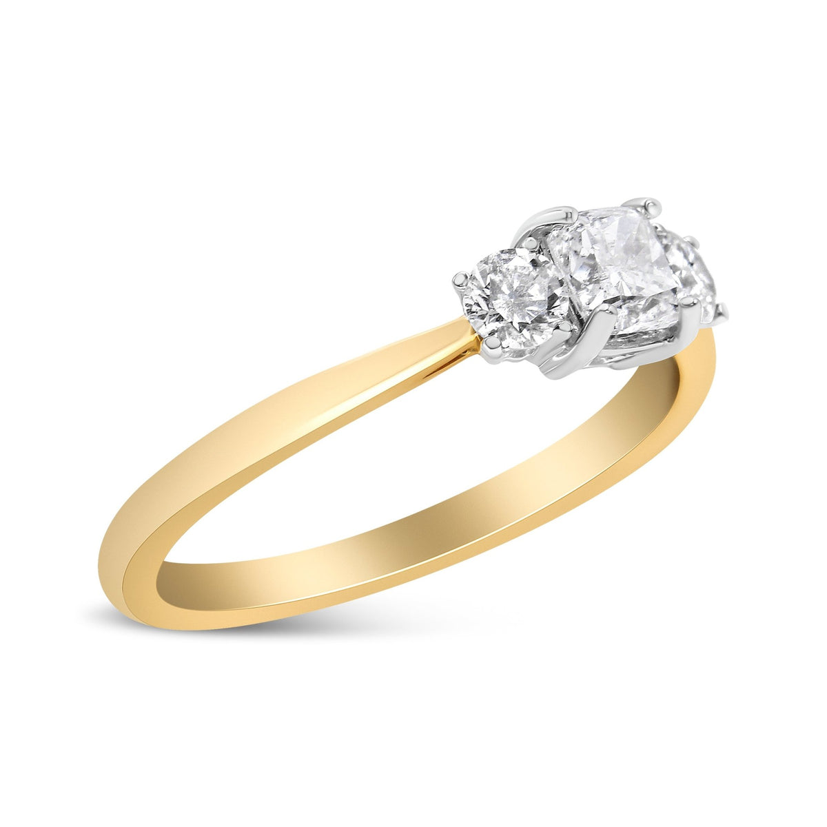 14K Yellow Gold 3/4 Cttw Cushion and Round-Cut Diamond Bostonian Style 3 Stone Engagement Ring (I-J Color, SI2-I1 Clarity) - Size 7 - LinkagejewelrydesignLinkagejewelrydesign