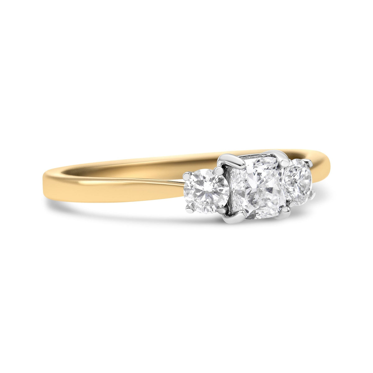 14K Yellow Gold 3/4 Cttw Cushion and Round-Cut Diamond Bostonian Style 3 Stone Engagement Ring (I-J Color, SI2-I1 Clarity) - Size 7 - LinkagejewelrydesignLinkagejewelrydesign