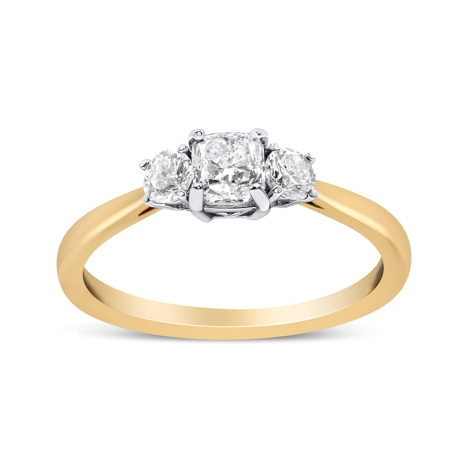 14K Yellow Gold 3/4 Cttw Cushion and Round-Cut Diamond Bostonian Style 3 Stone Engagement Ring (I-J Color, SI2-I1 Clarity) - Size 7 - LinkagejewelrydesignLinkagejewelrydesign