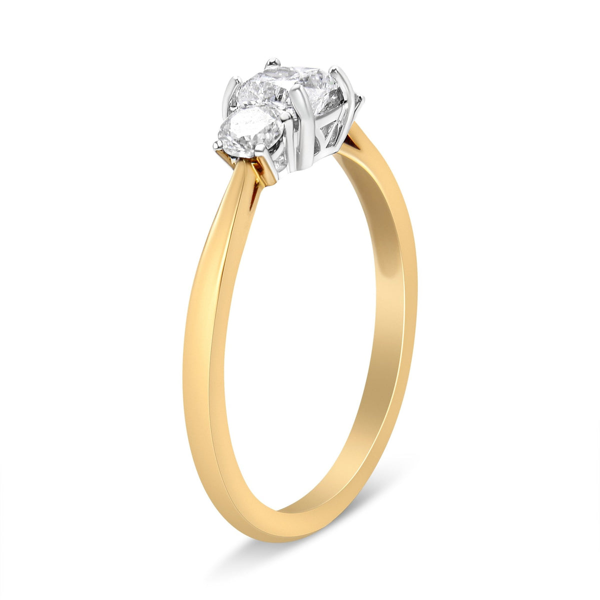 14K Yellow Gold 3/4 Cttw Cushion and Round-Cut Diamond Bostonian Style 3 Stone Engagement Ring (I-J Color, SI2-I1 Clarity) - Size 7 - LinkagejewelrydesignLinkagejewelrydesign