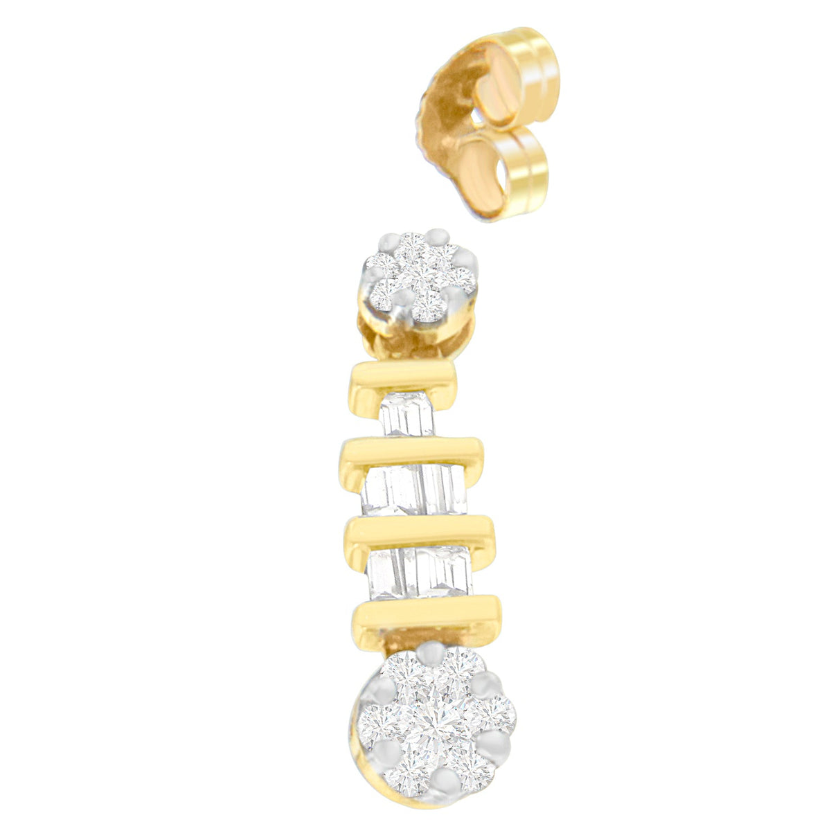 14K Yellow Gold 3/4ct. TDW Round and Baguette-cut Diamond Earrings(H-I,SI1-SI2) - LinkagejewelrydesignLinkagejewelrydesign