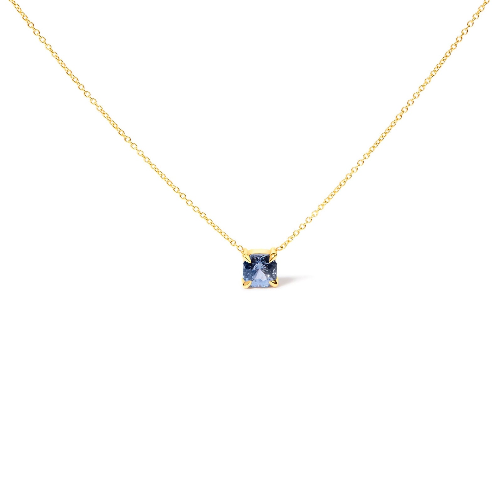 14k Yellow Gold 4/5 Cttw Natural Cushion Cut Blue Sapphire Solitaire Pendant Necklace - 15 - 16 Inches Adjustable - LinkagejewelrydesignLinkagejewelrydesign