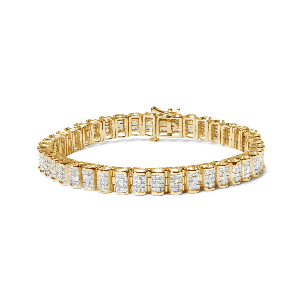 14K Yellow Gold 5.0 Cttw Invisible Set Princess-cut Diamond Buckle Link Tennis Bracelet (H-I Color, SI2-I1 Clarity) - Size 7.25&quot; - LinkagejewelrydesignLinkagejewelrydesign