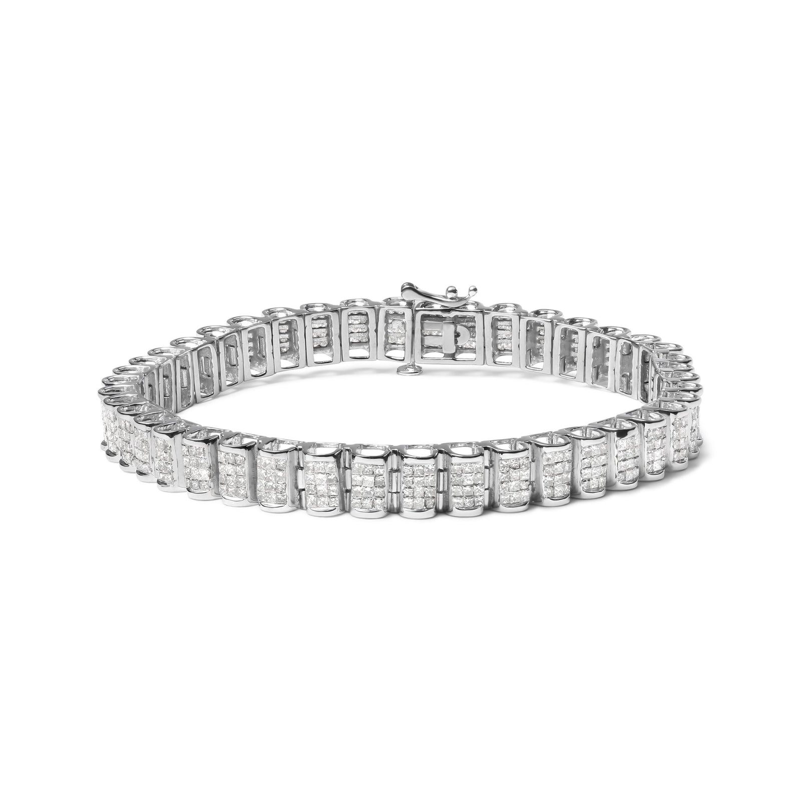 14K Yellow Gold 5.0 Cttw Invisible Set Princess-cut Diamond Buckle Link Tennis Bracelet (H-I Color, SI2-I1 Clarity) - Size 7.25" - LinkagejewelrydesignLinkagejewelrydesign