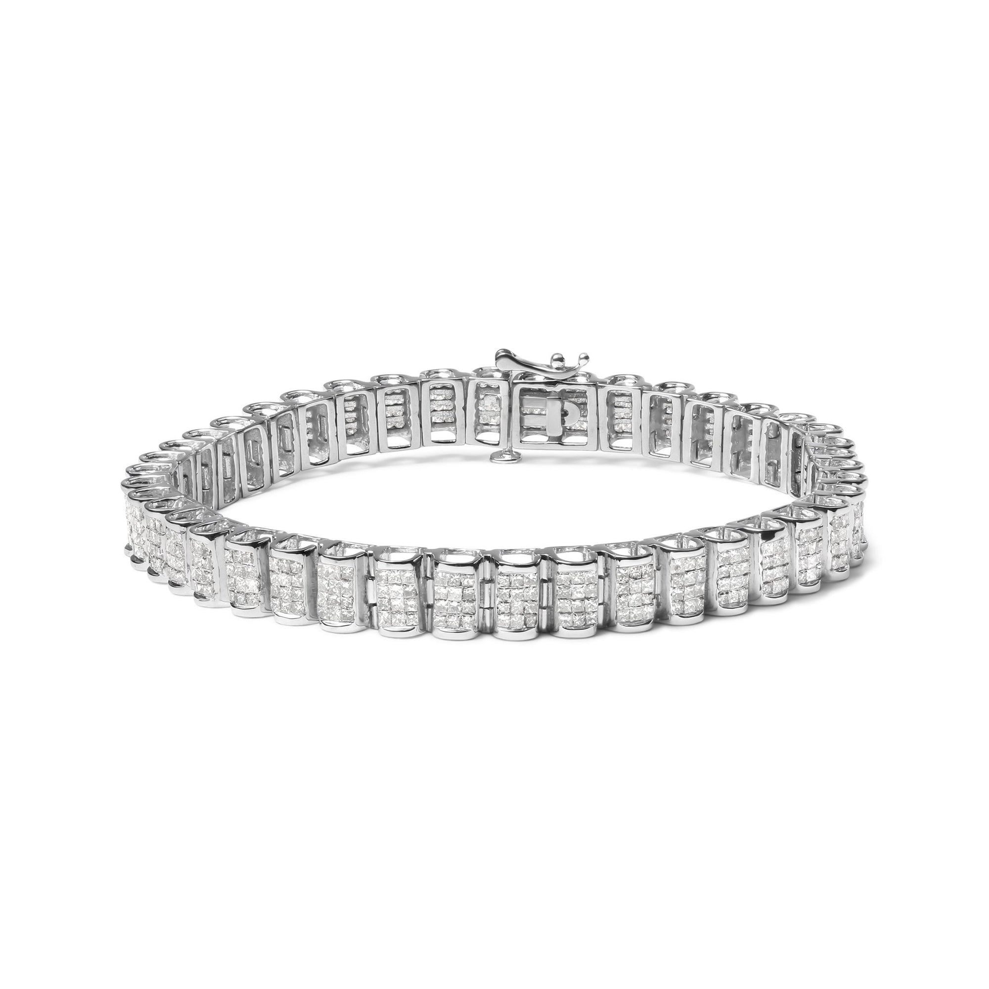 14K Yellow Gold 5.0 Cttw Invisible Set Princess-cut Diamond Buckle Link Tennis Bracelet (H-I Color, SI2-I1 Clarity) - Size 7.25" - LinkagejewelrydesignLinkagejewelrydesign