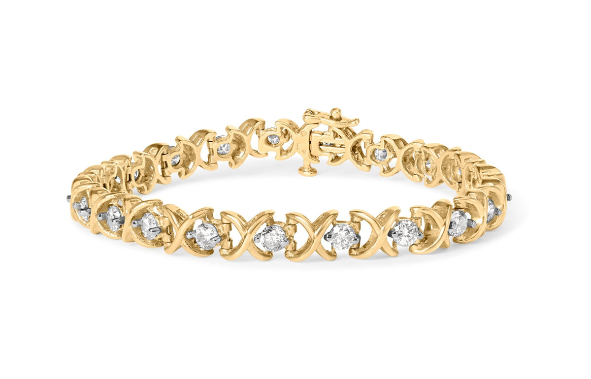 14K Yellow Gold 5.00 Cttw Round - Cut Diamond X - Link 7.5" Bracelet (J - K Color, I1 - I2 Clarity) - LinkagejewelrydesignLinkagejewelrydesign