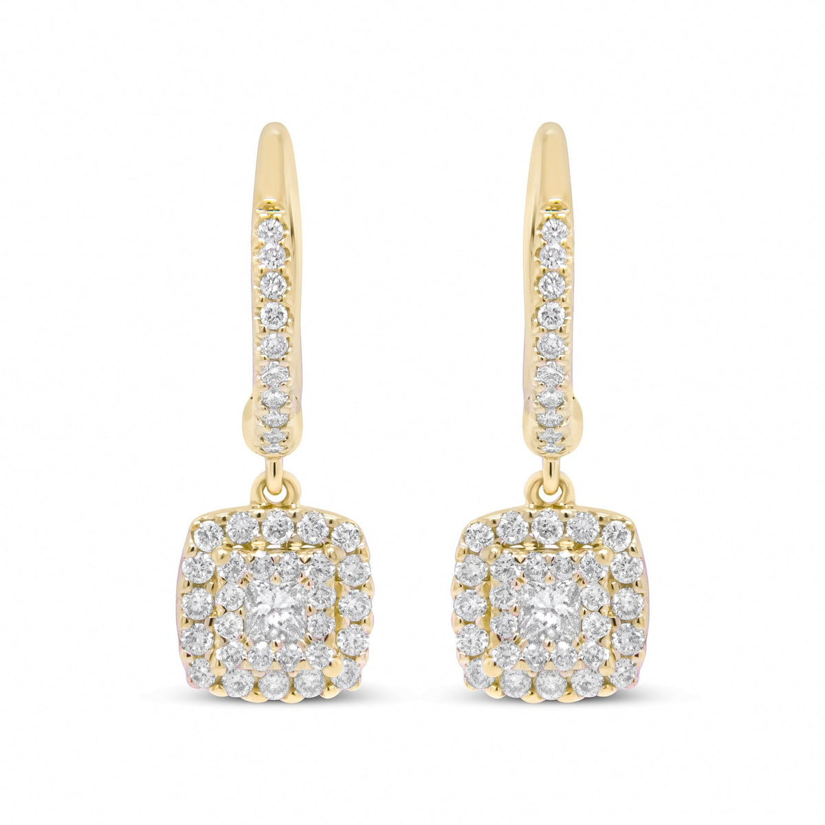 14K Yellow Gold 5/8 Cttw Invisible-Set Princess Diamond Square Halo Dangle Earring (H-I Color, SI1-SI2 Clarity) - LinkagejewelrydesignLinkagejewelrydesign