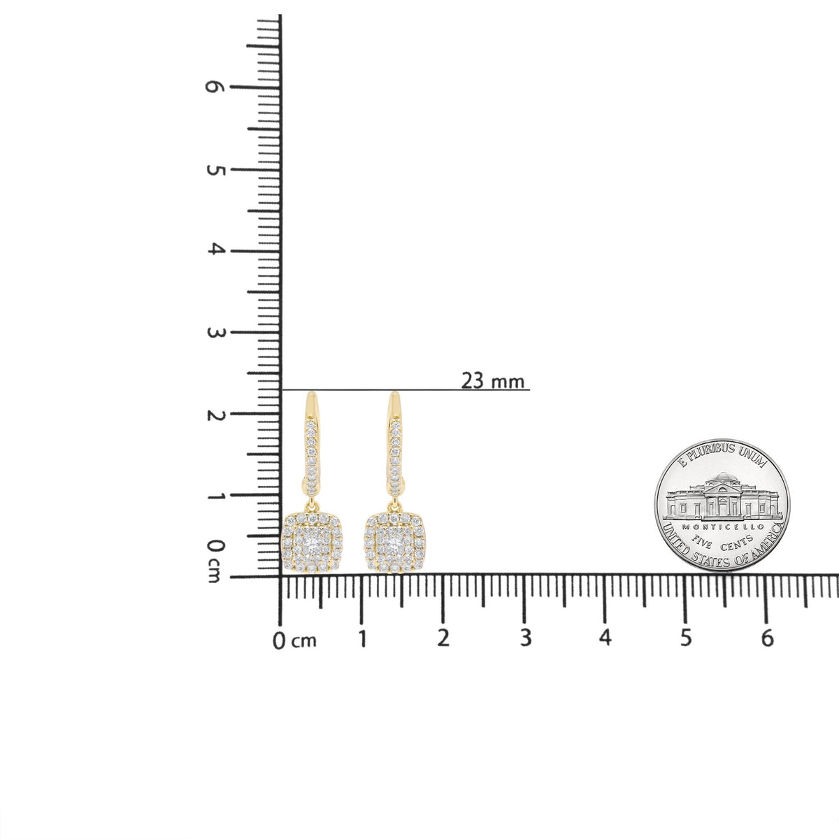 14K Yellow Gold 5/8 Cttw Invisible-Set Princess Diamond Square Halo Dangle Earring (H-I Color, SI1-SI2 Clarity) - LinkagejewelrydesignLinkagejewelrydesign