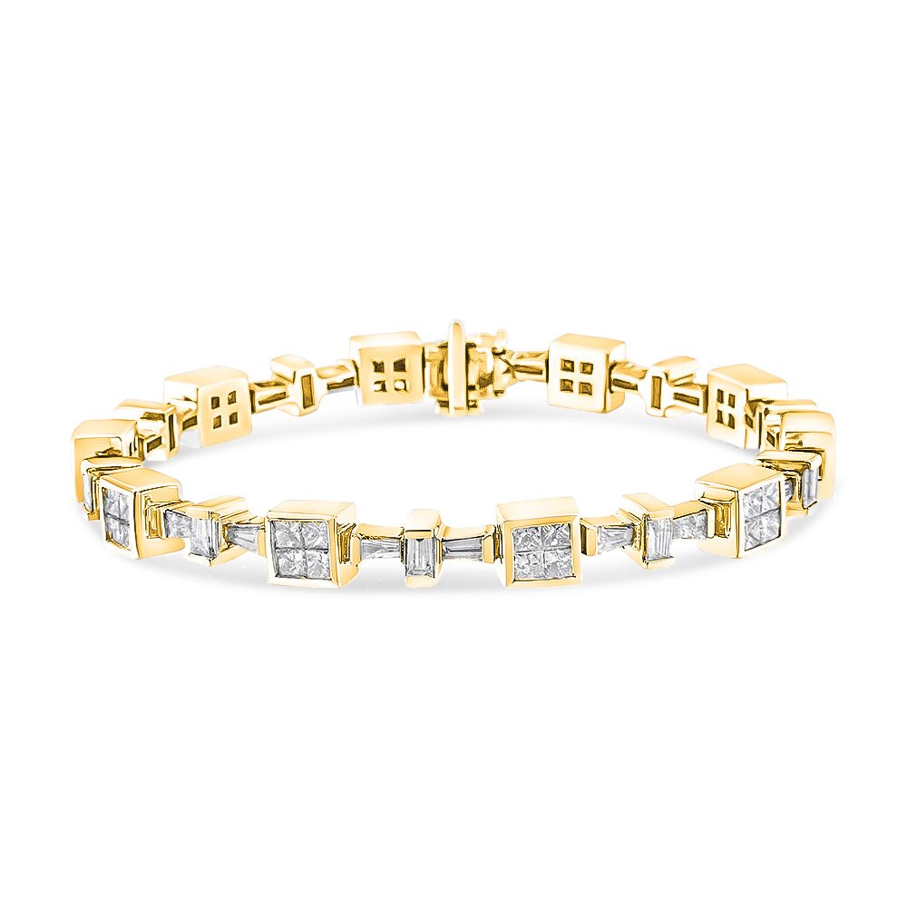 14K Yellow Gold 6 3/4 Cttw Princess and Baguette - Cut Diamond Tennis Bracelet (H - I Color, VS2 - SI1 Clarity) - Size 7 - LinkagejewelrydesignLinkagejewelrydesign