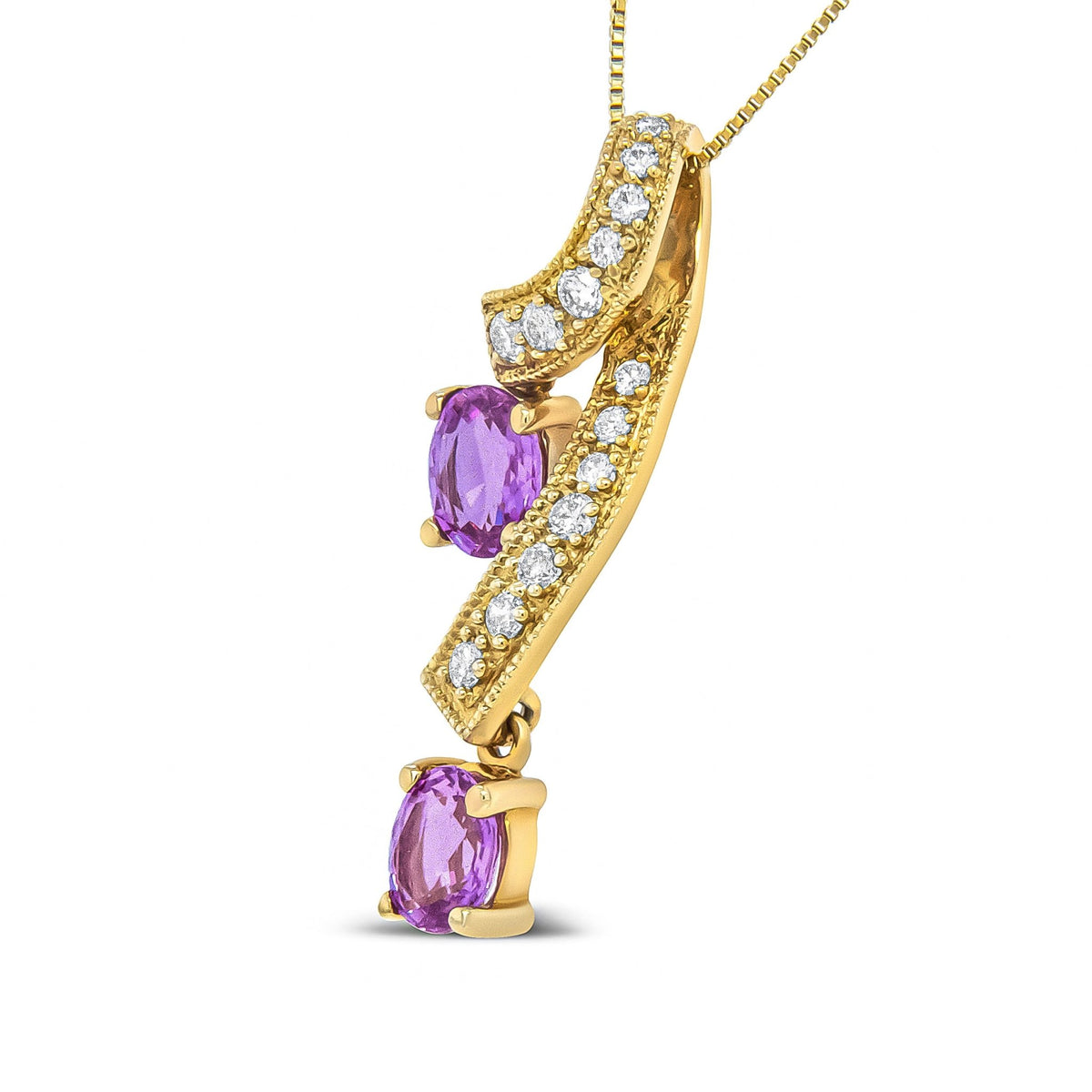 14K Yellow Gold 6x4mm Oval Pink Sapphire and 1/5 Cttw Round Diamond Pendant Necklace - (H-I Color, SI1-SI2 Clarity) - LinkagejewelrydesignLinkagejewelrydesign