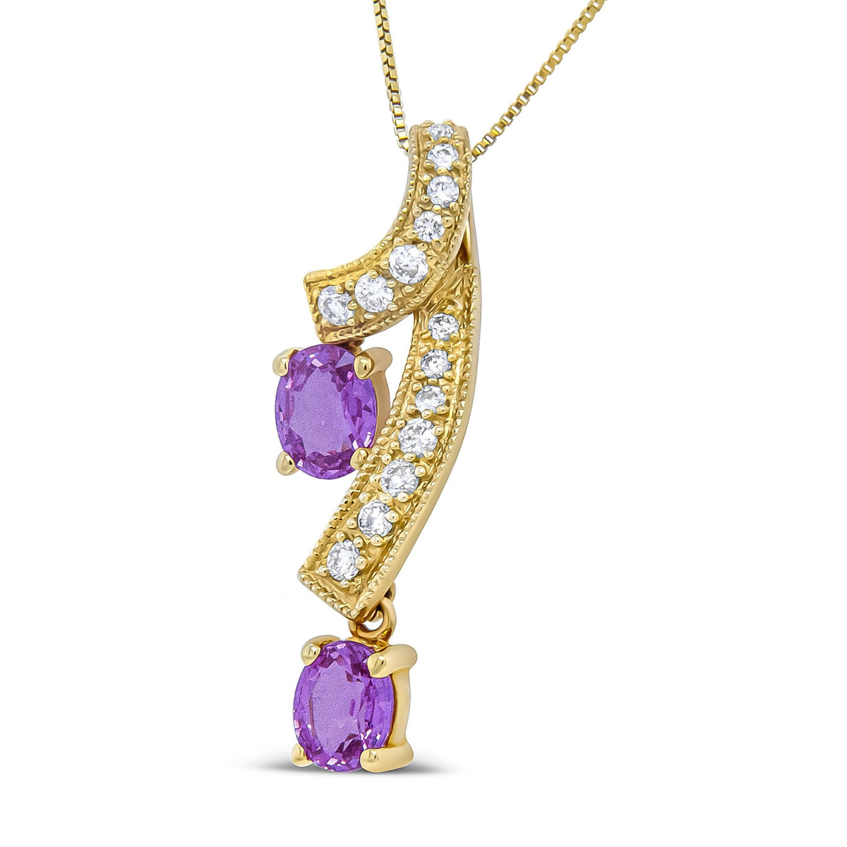 14K Yellow Gold 6x4mm Oval Pink Sapphire and 1/5 Cttw Round Diamond Pendant Necklace - (H-I Color, SI1-SI2 Clarity) - LinkagejewelrydesignLinkagejewelrydesign