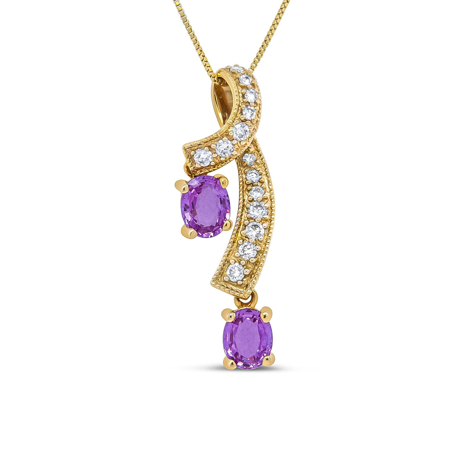 14K Yellow Gold 6x4mm Oval Pink Sapphire and 1/5 Cttw Round Diamond Pendant Necklace - (H-I Color, SI1-SI2 Clarity) - LinkagejewelrydesignLinkagejewelrydesign