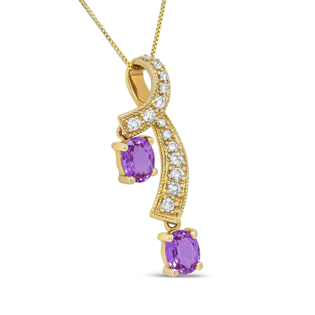 14K Yellow Gold 6x4mm Oval Pink Sapphire and 1/5 Cttw Round Diamond Pendant Necklace - (H-I Color, SI1-SI2 Clarity) - LinkagejewelrydesignLinkagejewelrydesign
