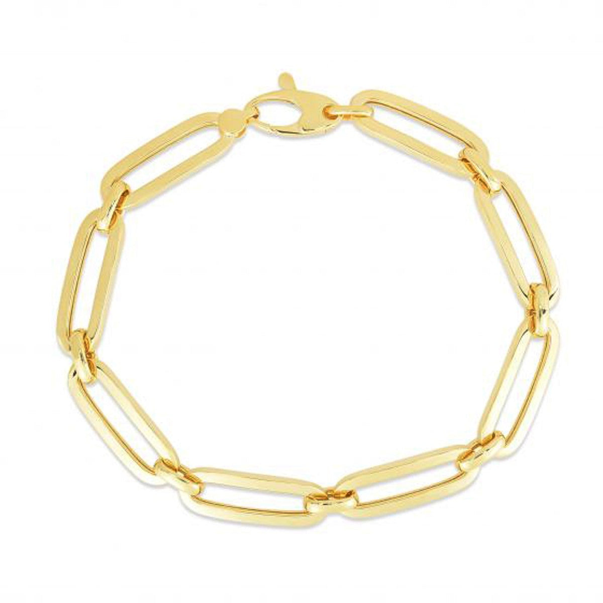 14k Yellow Gold 7 1/2 inch Bombay Paperclip Chain Bracelet - LinkagejewelrydesignLinkagejewelrydesign