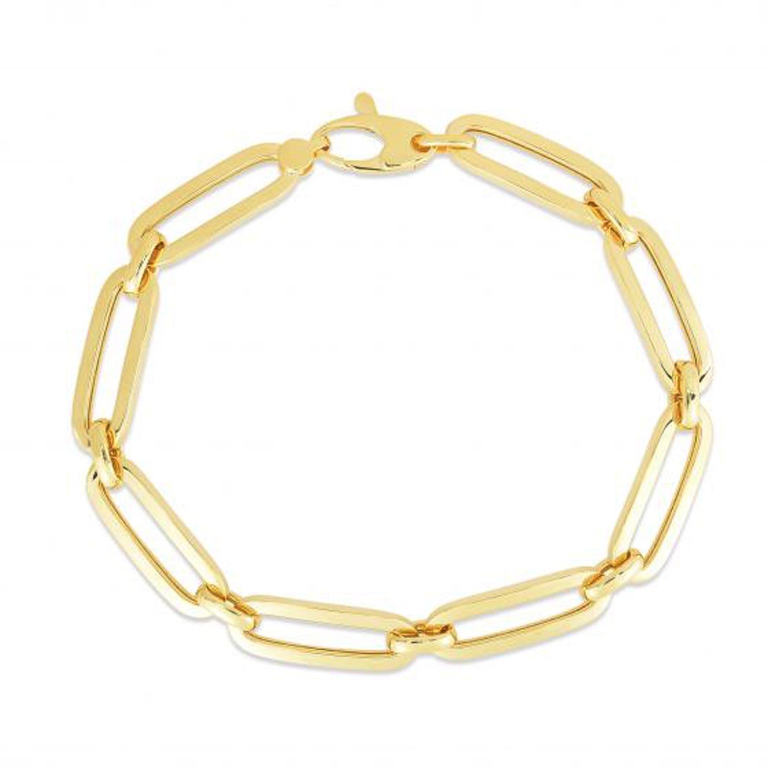 14k Yellow Gold 7 1/2 inch Bombay Paperclip Chain Bracelet - LinkagejewelrydesignLinkagejewelrydesign