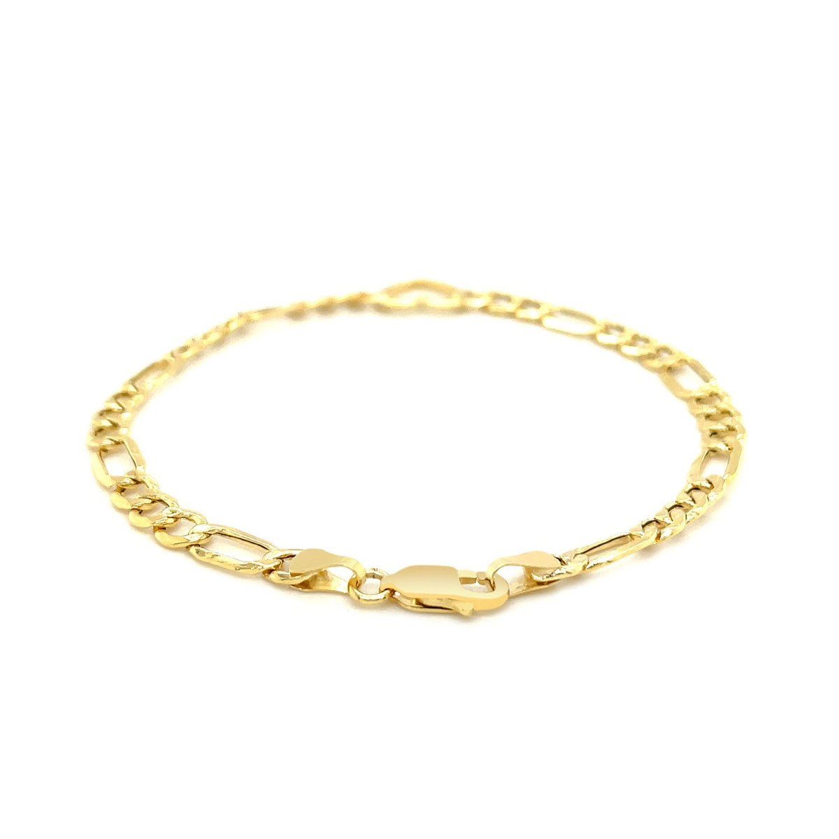 14k Yellow Gold 7 inch Figaro Chain Bracelet with Heart - LinkagejewelrydesignLinkagejewelrydesign