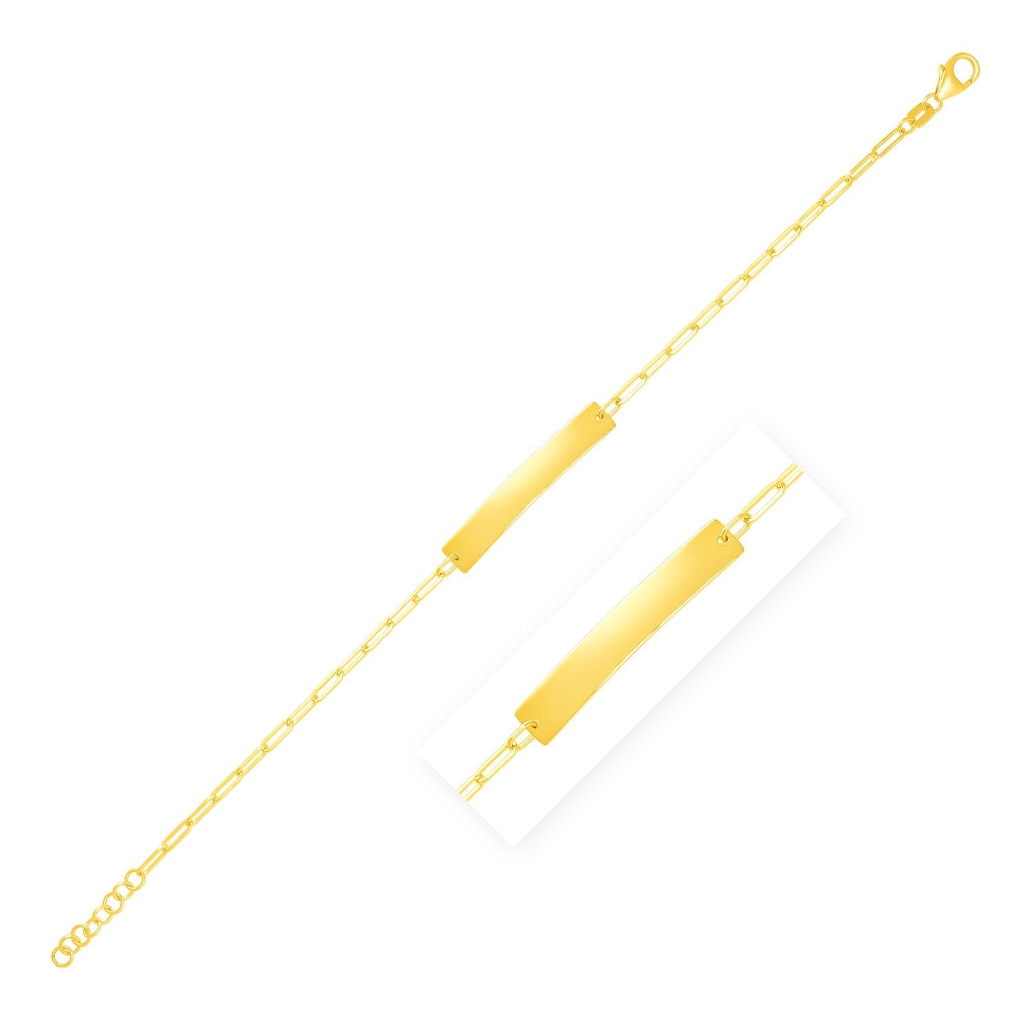 14k Yellow Gold 7 inch Paperclip Chain Bracelet with Bar - LinkagejewelrydesignLinkagejewelrydesign