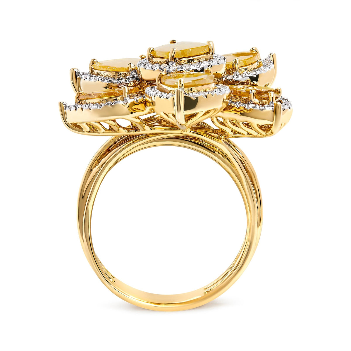 14K Yellow Gold 8 1/10 Cttw Yellow Rose Cut Diamond Floral Petal Cocktail Ring (Yellow/I-J Color, I1-I2 Clarity) - Size 7 - LinkagejewelrydesignLinkagejewelrydesign