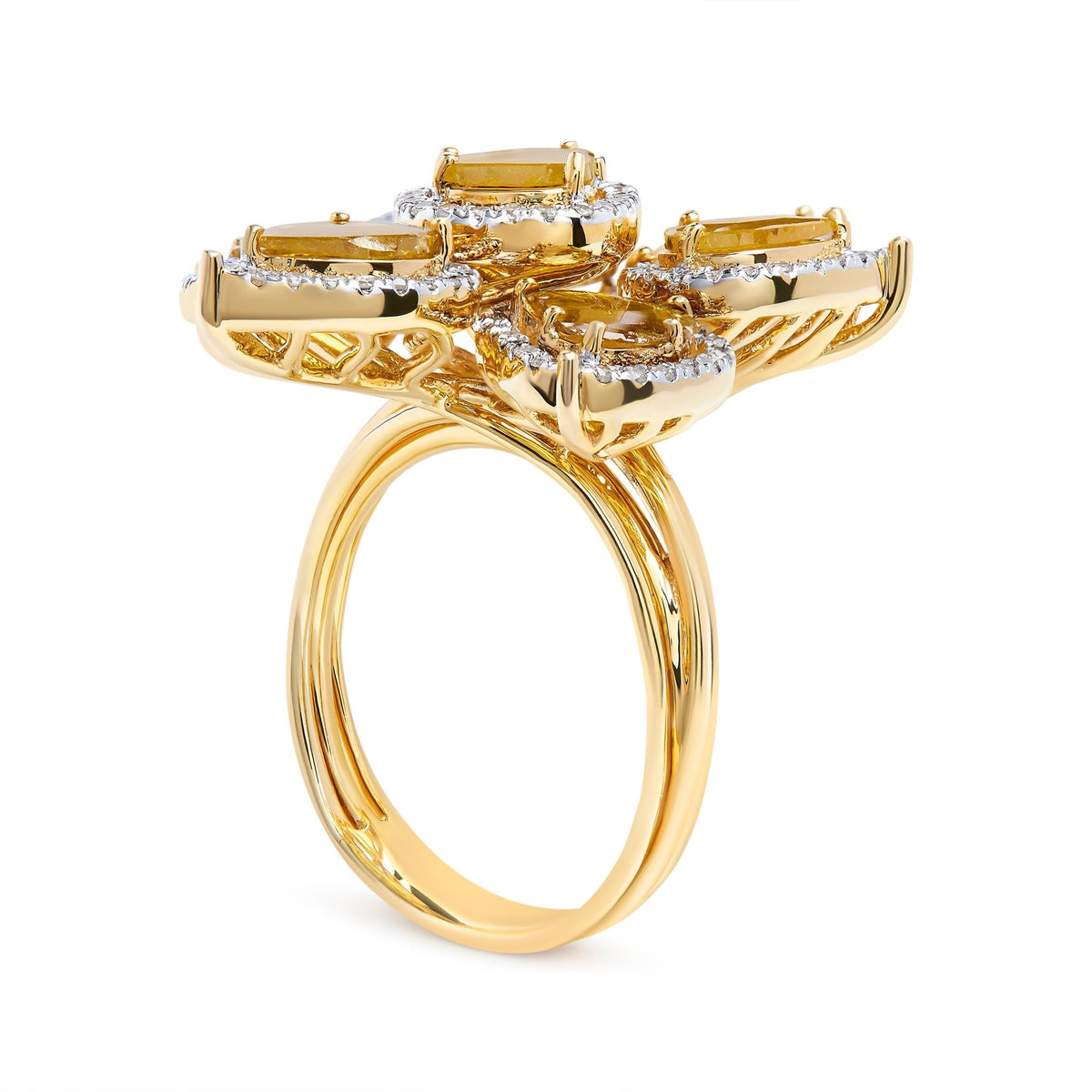 14K Yellow Gold 8 1/10 Cttw Yellow Rose Cut Diamond Floral Petal Cocktail Ring (Yellow/I-J Color, I1-I2 Clarity) - Size 7 - LinkagejewelrydesignLinkagejewelrydesign