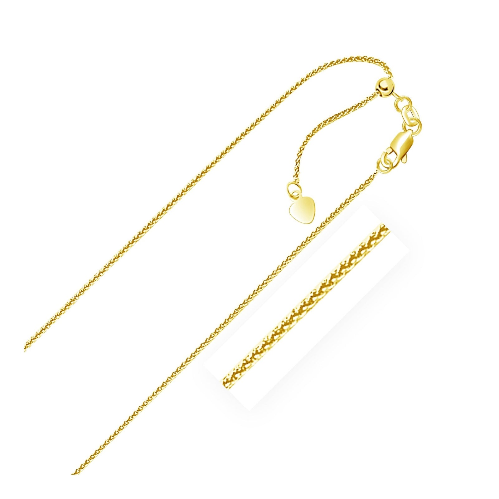 14k Yellow Gold Adjustable Wheat Chain 1.0mm - LinkagejewelrydesignLinkagejewelrydesign