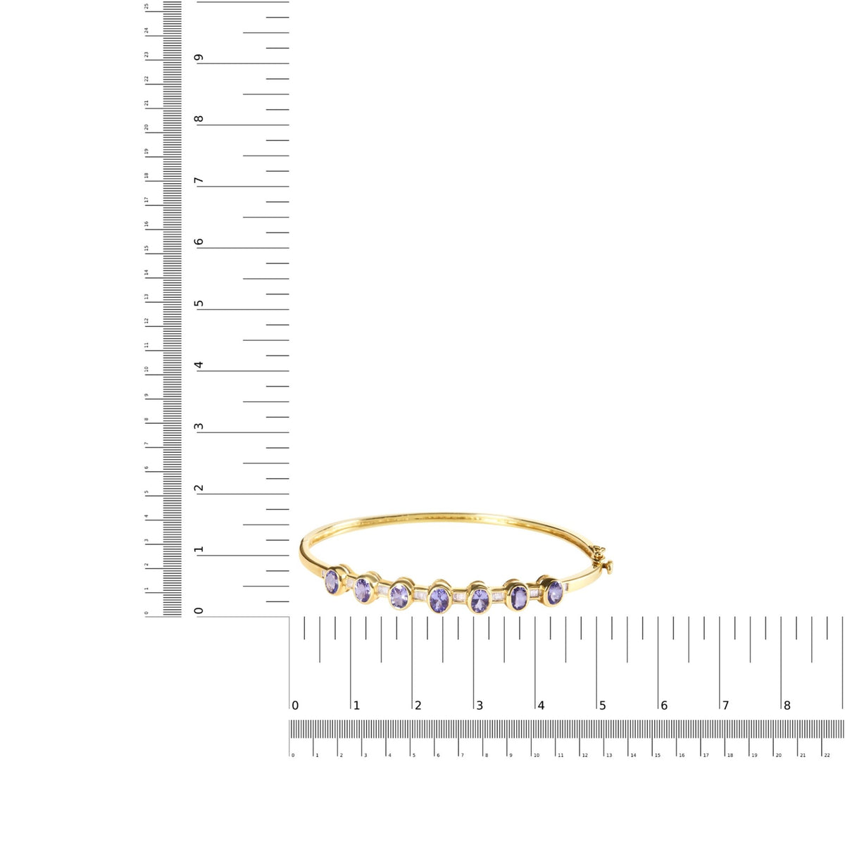 14K Yellow Gold Alternating Bezel Set 5MM Oval Shaped Tanzanite and 1/5 Cttw Diamond Bangle Bracelet (H-I Color, VS2-SI1 Clarity) - Fit&#39;s wrists up to 7.25&quot; Inches - LinkagejewelrydesignLinkagejewelrydesign