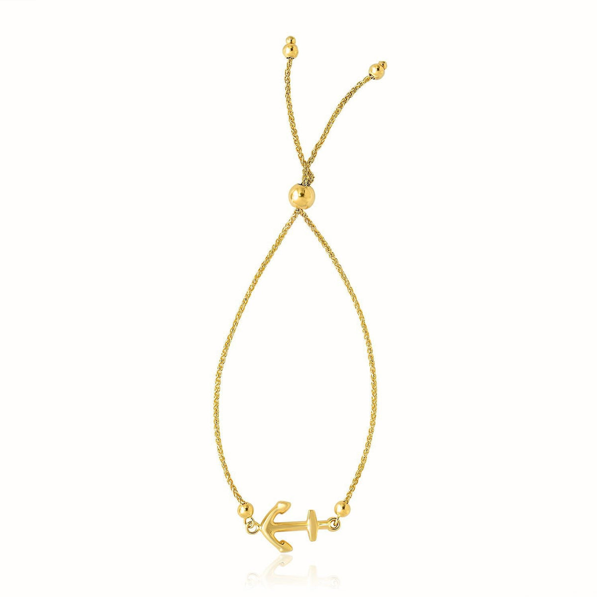 14k Yellow Gold Anchor Design Adjustable Lariat Bracelet - LinkagejewelrydesignLinkagejewelrydesign