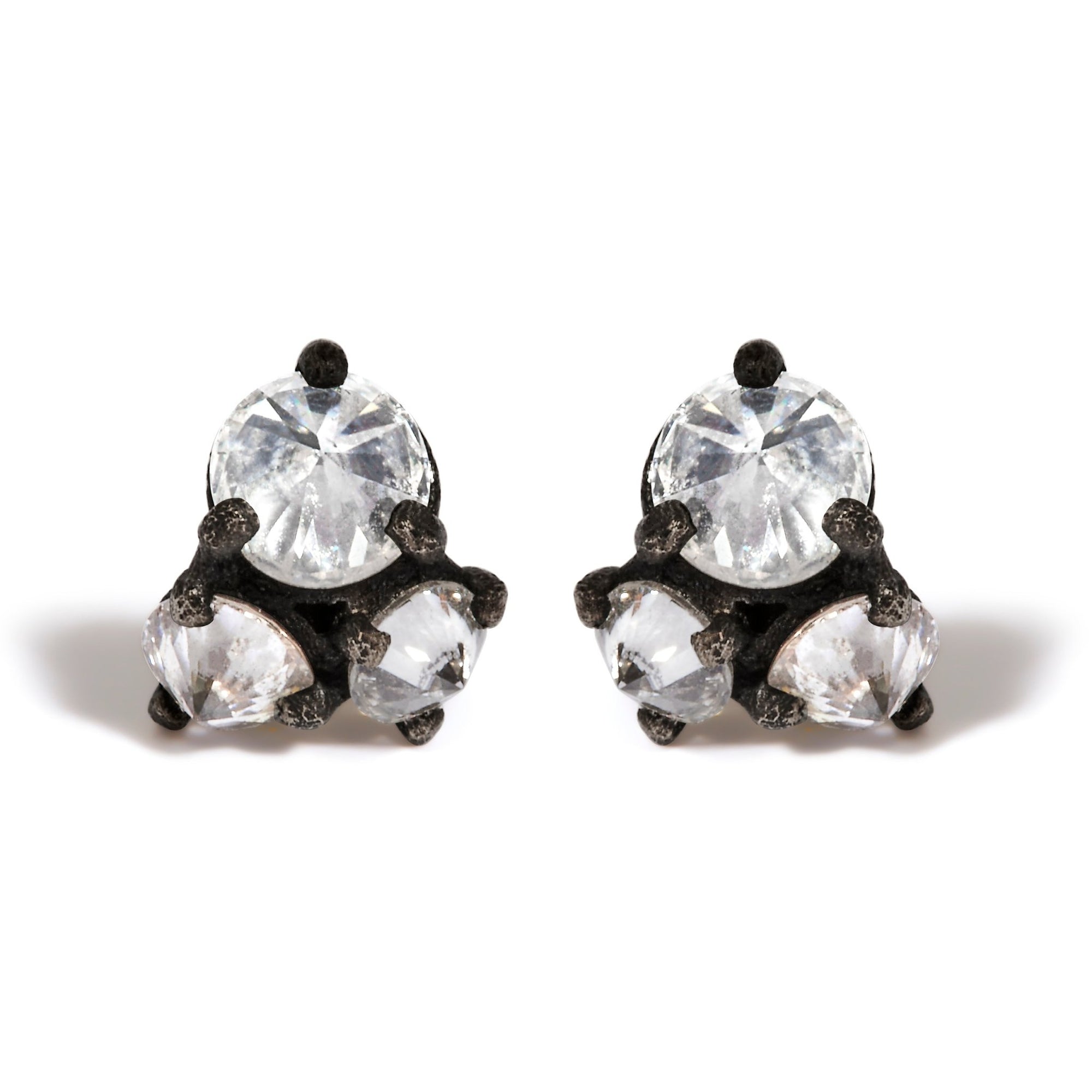 14K Yellow Gold and Black Oxidized Reverse Set 1 1/4 Cttw Diamond Trio Stud Earrings (I - J Color, I1 - I2 Clarity) - LinkagejewelrydesignLinkagejewelrydesign
