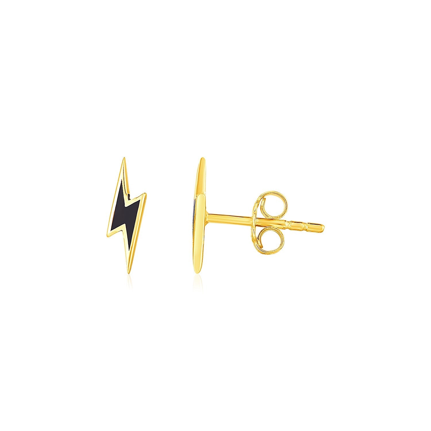 14k Yellow Gold and Enamel Black Lightning Bolt Stud Earrings - LinkagejewelrydesignLinkagejewelrydesign