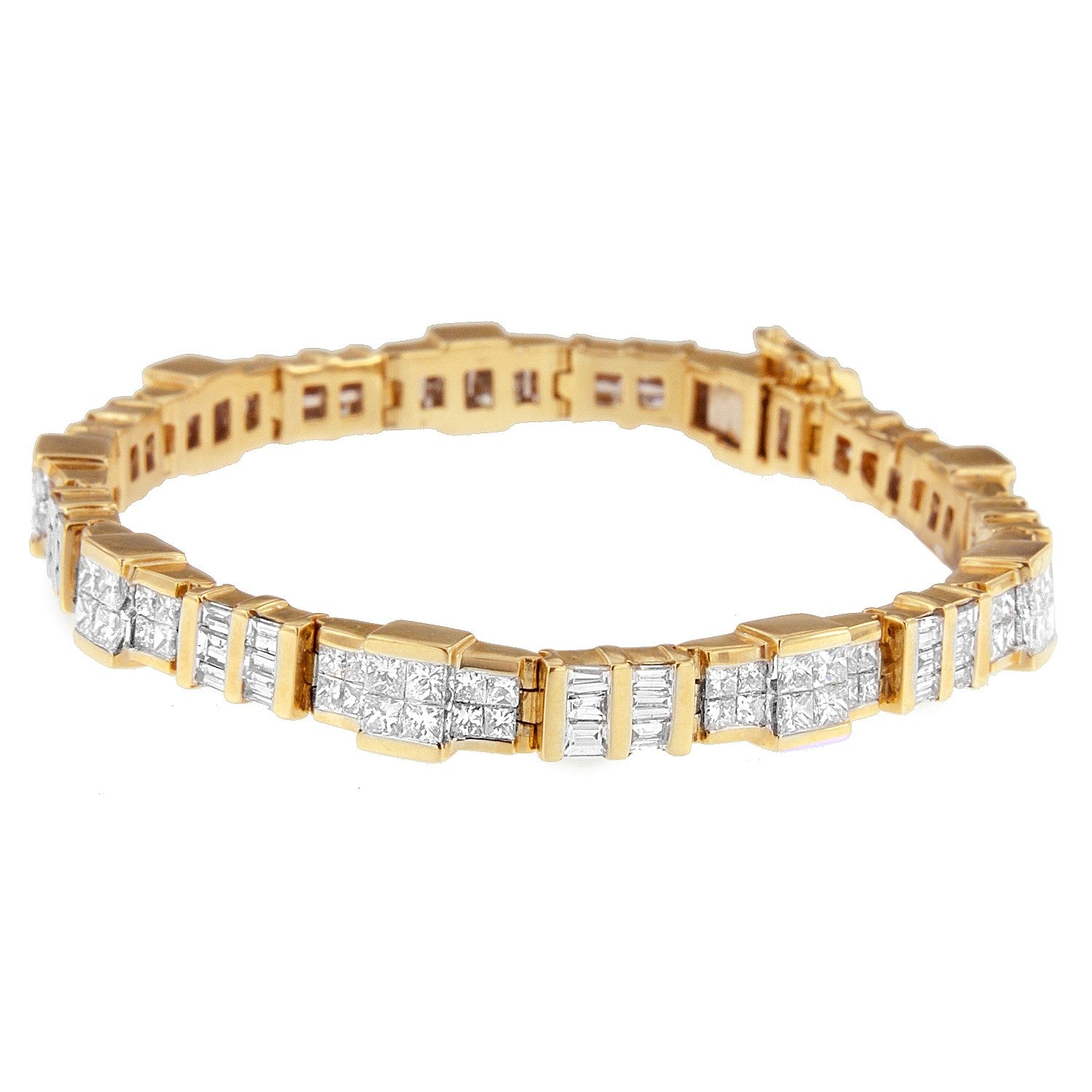 14K Yellow Gold Baguette and Princess-Cut Diamond Bracelet (8.30 cttw, H-I Color, SI1-SI2 Clarity) - LinkagejewelrydesignLinkagejewelrydesign