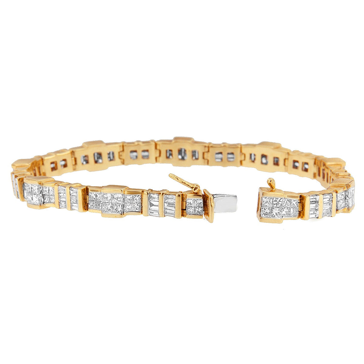 14K Yellow Gold Baguette and Princess-Cut Diamond Bracelet (8.30 cttw, H-I Color, SI1-SI2 Clarity) - LinkagejewelrydesignLinkagejewelrydesign