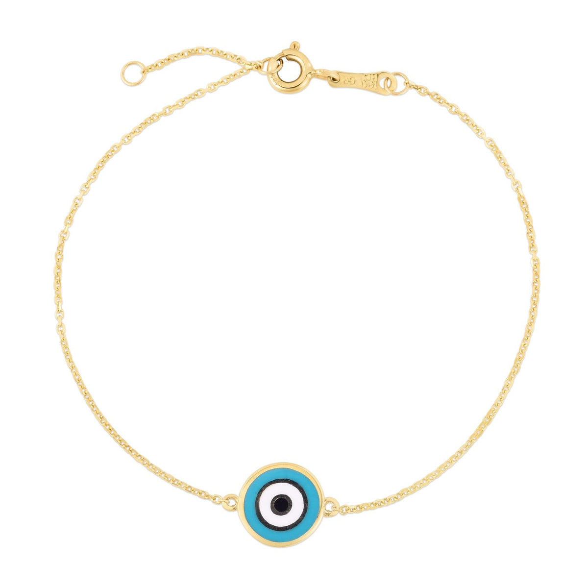 14k Yellow Gold Blue Evil Eye Bracelet - LinkagejewelrydesignLinkagejewelrydesign