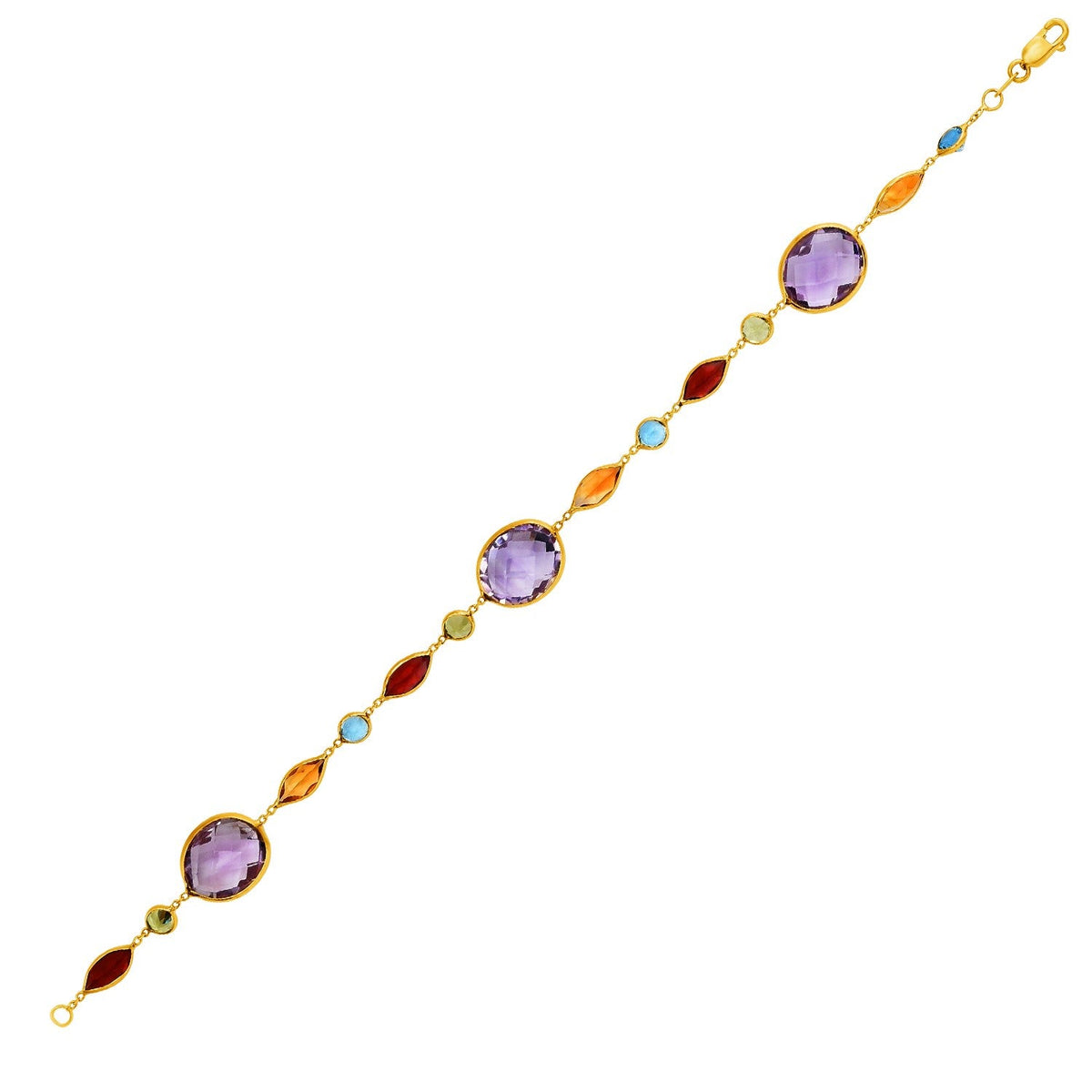 14k Yellow Gold Bracelet with Multi - Colored Stones - LinkagejewelrydesignLinkagejewelrydesign